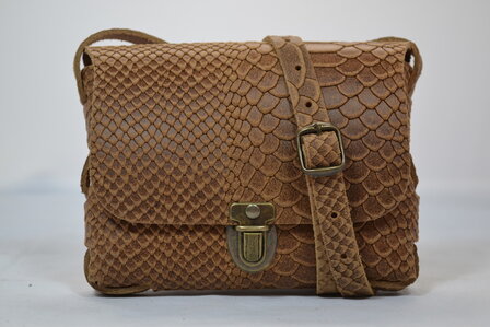 Leren snake tasje Cognac