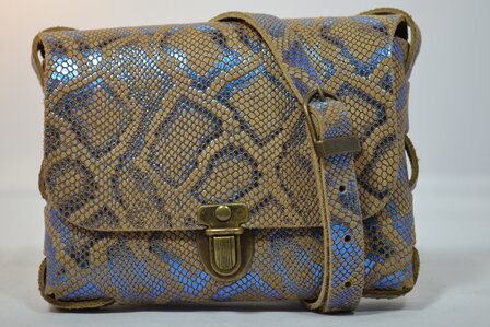 Blauw leren python motief tasje 