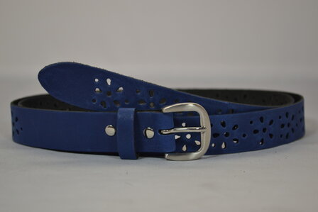 Bloemmotief Perfo riem Kobalt blauw